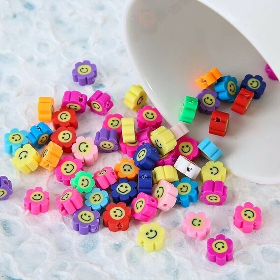 20pcs Mini Flower Beads Glass Spacer Beads Polymer Glass Beads For