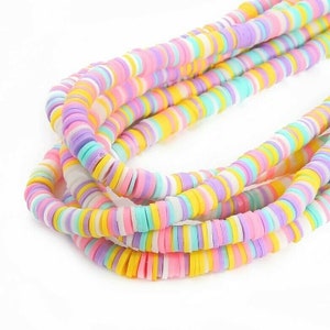 Polymer Clay Beads 4x1mm Round Flat Pastel Heishi Disc Beads ~350pcs Mixed Colours For Jewellery Making Bracelet Necklace