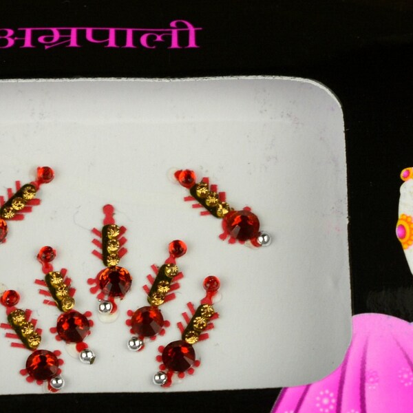 Red Color Fancy Crystal Bindis, Art Deco Bindis, Fancy Bindis, Stick On Jewels, Bollywood Bindis, Self Adhesive Stickers, Gift for Her