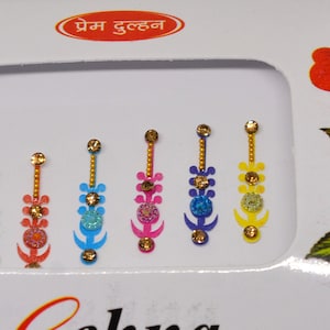 Bindis de lujo largo multicolor, Bindis Art Déco, Bindis de lujo largo, Bindis de lujo, Bindis de Bollywood, pegatinas autoadhesivas, regalo de Navidad