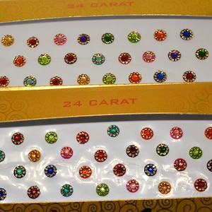 Multi Color Stone Bindi Online,  Golden Stone Round Bindi, Wedding Stone Bindi Pack, Body Art Tattoos