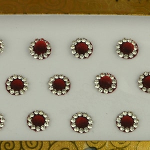 Dark Maroon Round Diamond Bindis, Stone Bindis, Bridal Bindis, Makeup Tattoos, Designer Bindis, Self Adhesive Stickers, Maroon Tattoos