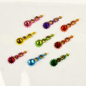 Bindis de cristal largo multicolor, Bindis de boda, Bindis largos de lujo, Bindis de lujo, Bindis de Bollywood, pegatinas autoadhesivas, regalo de Navidad