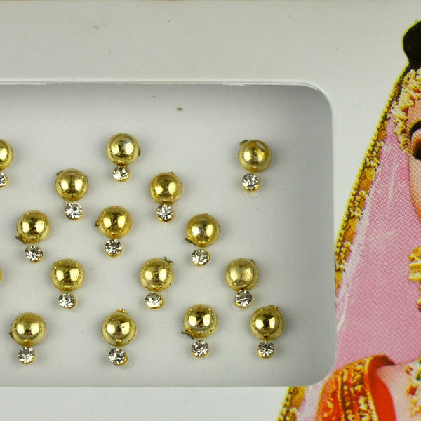 Golden Pearl Bindis , Golden Round Bindis, Stick On Face Jewels, Bridal Bindis, Makeup Gift For Her