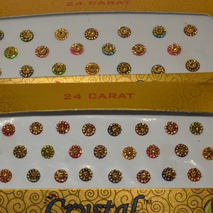 Bindis nupciales de piedra dorada premium, Bindis multicolores, Bindis de maquillaje nupcial, Bindis de Bollywood, maquillaje Bindi del festival Diwali, regalo de boda