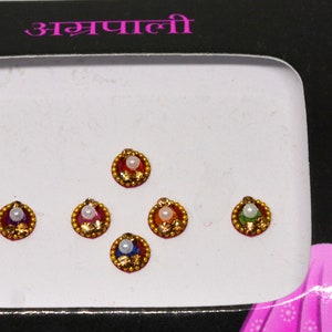 Bindi de perlas redondas y coloridas, maquillaje nupcial en línea, venta de Bindi de boda con perlas, tatuaje de danza de perlas, pegatinas de maquillaje de Halloween