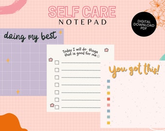 Self Care Notepad Set | Self Love Notepad  | Printable Memopad | Printable Notepad | Notepad