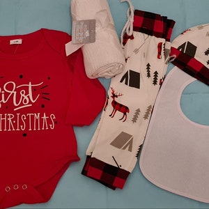 Baby eerste kerst in twee ontwerpen bodysuit-set ontvang een gratis kerstkaart