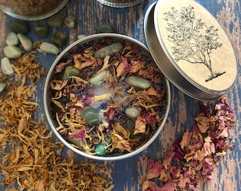 Crystal Candle, Witches Brew Scent, Botanical Candle, Gemstone Candle, Soy Candle, Gift Candle