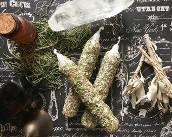 2 Pack Sacred Smudge Candles, Intention Candles, Witches Candle, Herbal Spell Candles, Spell Work Candle