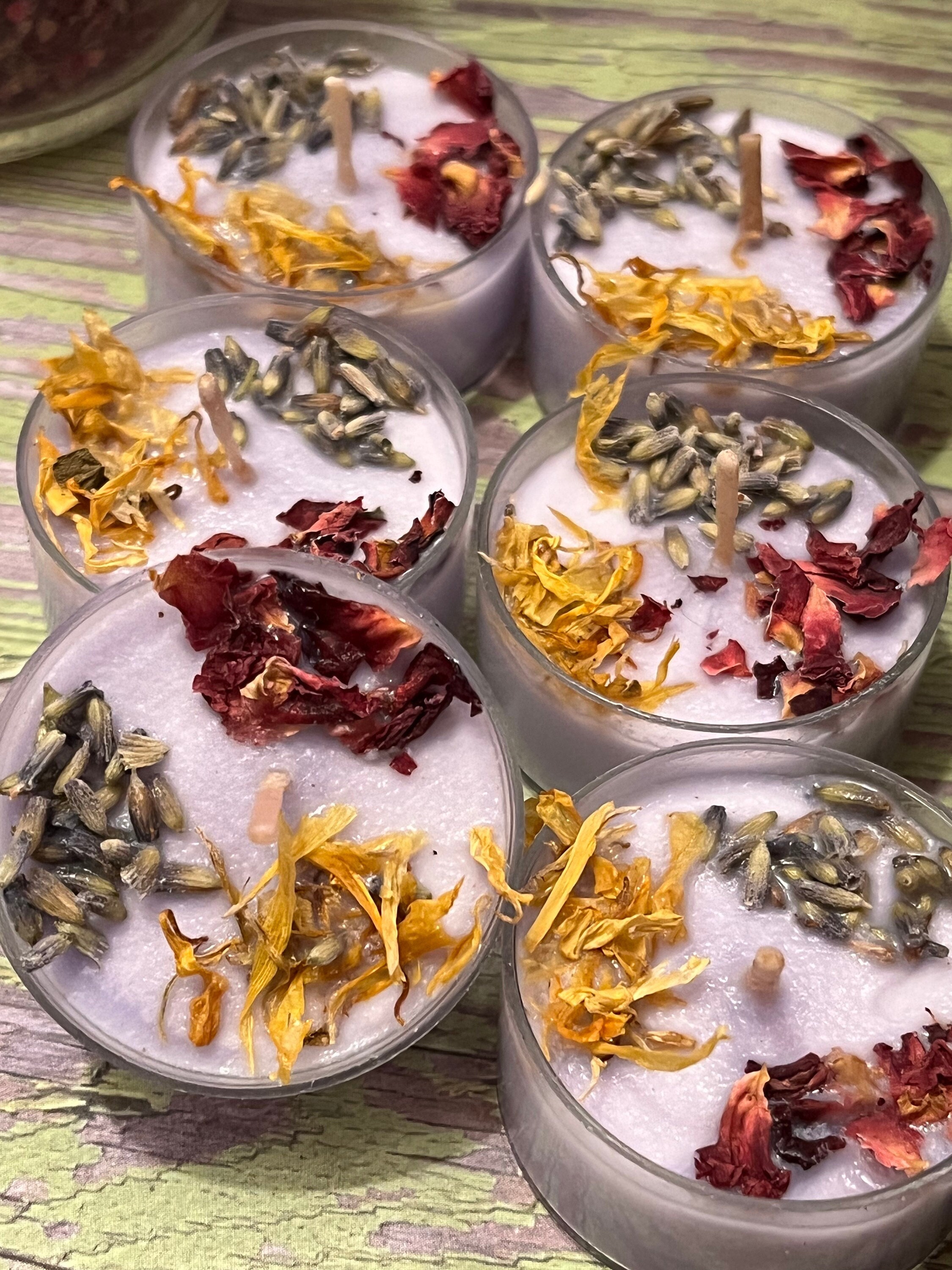 Las brujas preparan velas ligeras de té, luces de té botánicas, luces de té de hierbas, velas botánicas, velas de brujas, fragancia de cerveza de brujas