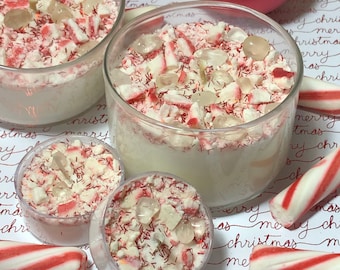 Peppermint Candy Cane Soy Candle, Quartz Crystals, Christmas Scent