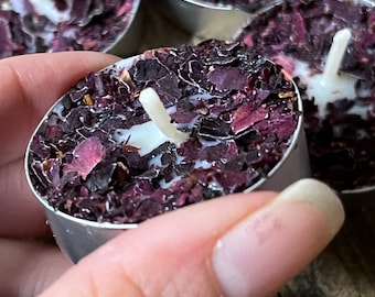 Velas de té botánicas de rosa roja, aceites esenciales de hierbas, paquete de 6