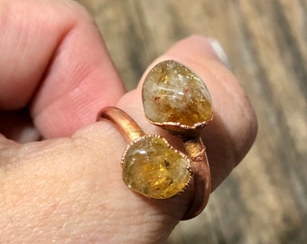 Citrine Ring, Copper Electroformed Ring, Double Citrine Crystal Ring, Gemstone Ring, Citrine Jewelry