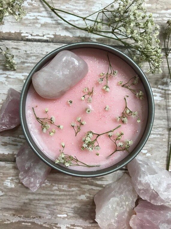 Cotton Candy Crystal Candle, Botanical Candle, Handmade in small