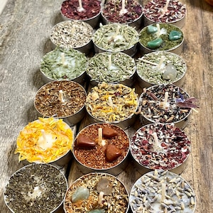 18 Pack Botanical Sampler, Herbal Tea Lights, Floral Tea Lights, Crystal Candles, Botanical Tea Lights