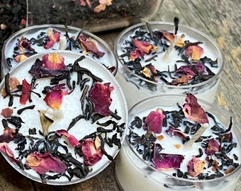 Velas de té botánicas de sándalo y rosa, velas de té de hierbas, velas calmantes, velas de soja