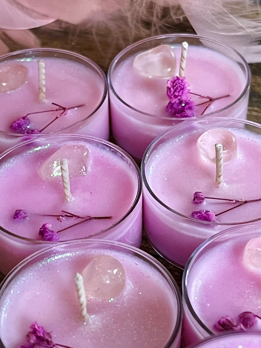 Sugar Plum Quartz Botanical Tea Lights, Sugar Plum Fairy Tea Lights, Tea Light Candles, Gemstone