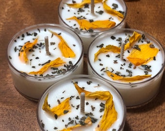 Wild Sunflower Scented Tea Lights, Handmade Vegan Soy Candles
