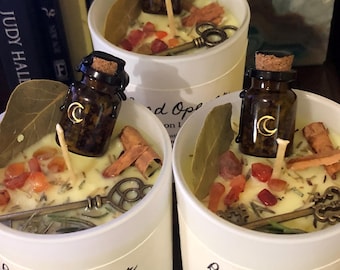 Road Opener Intention Candle, Lemon Lavender Scent, Carnelian Crystal