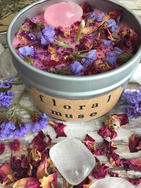 Flower Candle Floral Candle Soy Wax Candle Botanical Candle Birthday Candle  Rose Petals Candle Lavender Candle Dry Flowers Candle 