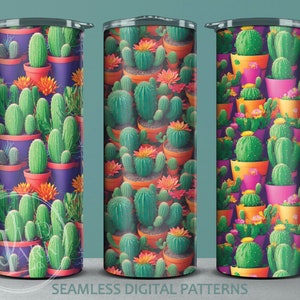 Bright Potted Cactus Background Bundle 1 Seamless Tumbler Wrap for 20oz Straight Walled Tumblers - Instant Download PNG