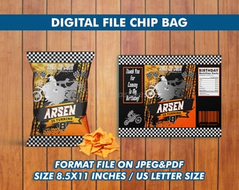 Chip Bag Dirt Bike Orange Birthday Invitation, Motocross Invitation, Chip Bag Dirt Bike Invite Party, Motocross Birthday, Chip Bags