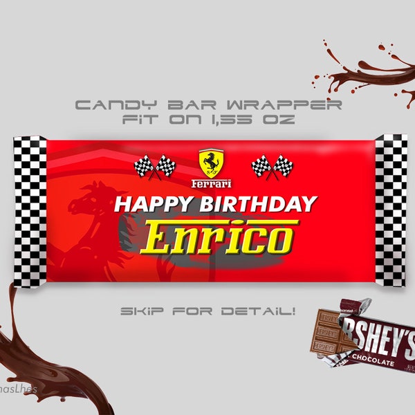 Ferrari Chocolate Bar Wrapper Birthday Invitation, Ferrari Birthday Party, Ferrari Invitation, Chocolate Bar Wrapper, Ferrari Chocolate Bar