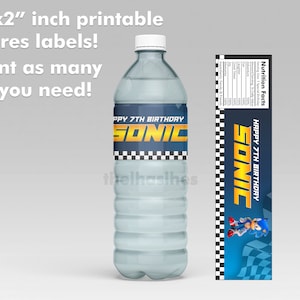 Sonic Water Bottle Label Birthday Party 8x2 inch