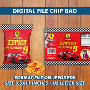 Ferrari Chip Bag Photo Funny Birthday Invitation, Ferrari Chip Bag Birthday Party, Ferrari Chip Bag Invitation