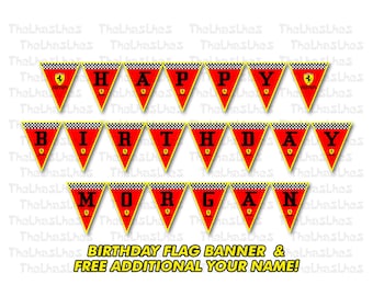 Ferrari Flag Banner Party | Ferrari Banner Party | FREE Additional For Your NAME!!! and Easy To Print