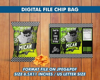 Chip Bag Dirt Bike Green Birthday Invitation, Motocross Invitation, Chip Bag Dirt Bike Invite Party, Motocross Birthday, Chip Bags