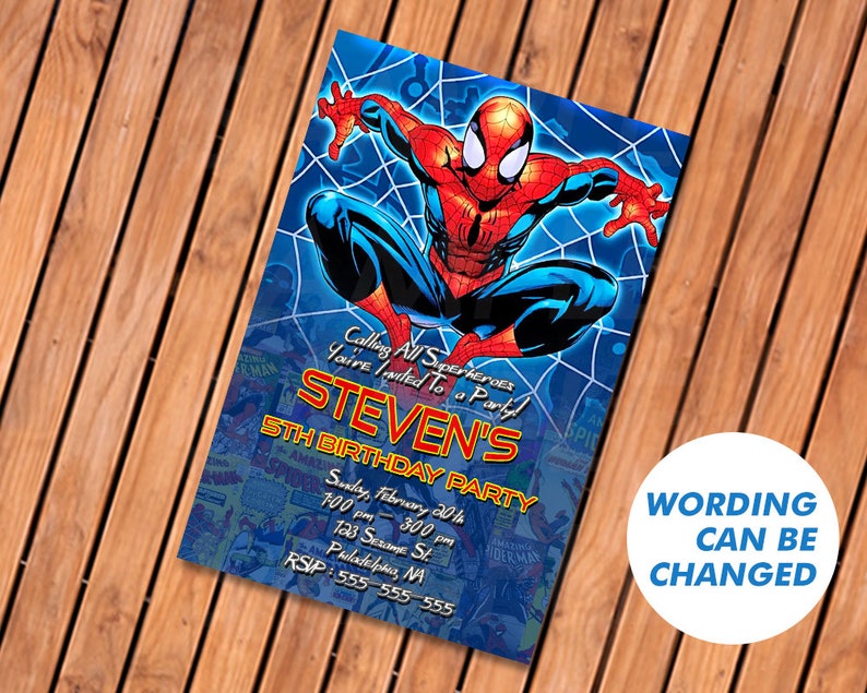 Spiderman Birthday Invitation Superhero Birthday Party