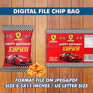 Ferrari Chip Bag Grappige Verjaardag Uitnodiging, Ferrari Chip Bag Verjaardagsfeest, Ferrari Chip Bag Uitnodiging