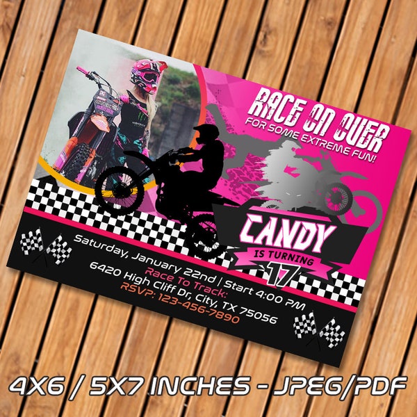 Invitation d’anniversaire Dirt Bike, Invitation Motocross, Dirt Bike Invitation Party, Invitation d’anniversaire Motocross, Invitation Motocross Girl