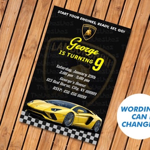 Lamborghini Autos Lustige Geburtstagseinladung, Rennauto-Geburtstagsparty, Rennauto-Einladung