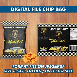 Lamborghini Chip Bag Birthday Invitation, Lamborghini Chip Bag Birthday Party, Lamborghini Chip Bag Invitation