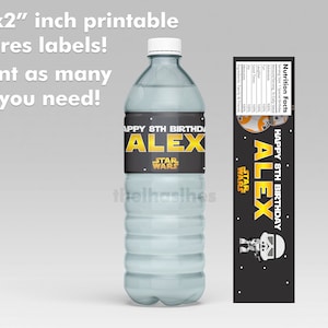 Star Wars Water Bottle Label Birthday Party 8x2 inch