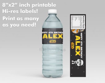 Star Wars Water Bottle Label Birthday Party 8x2 pulgadas