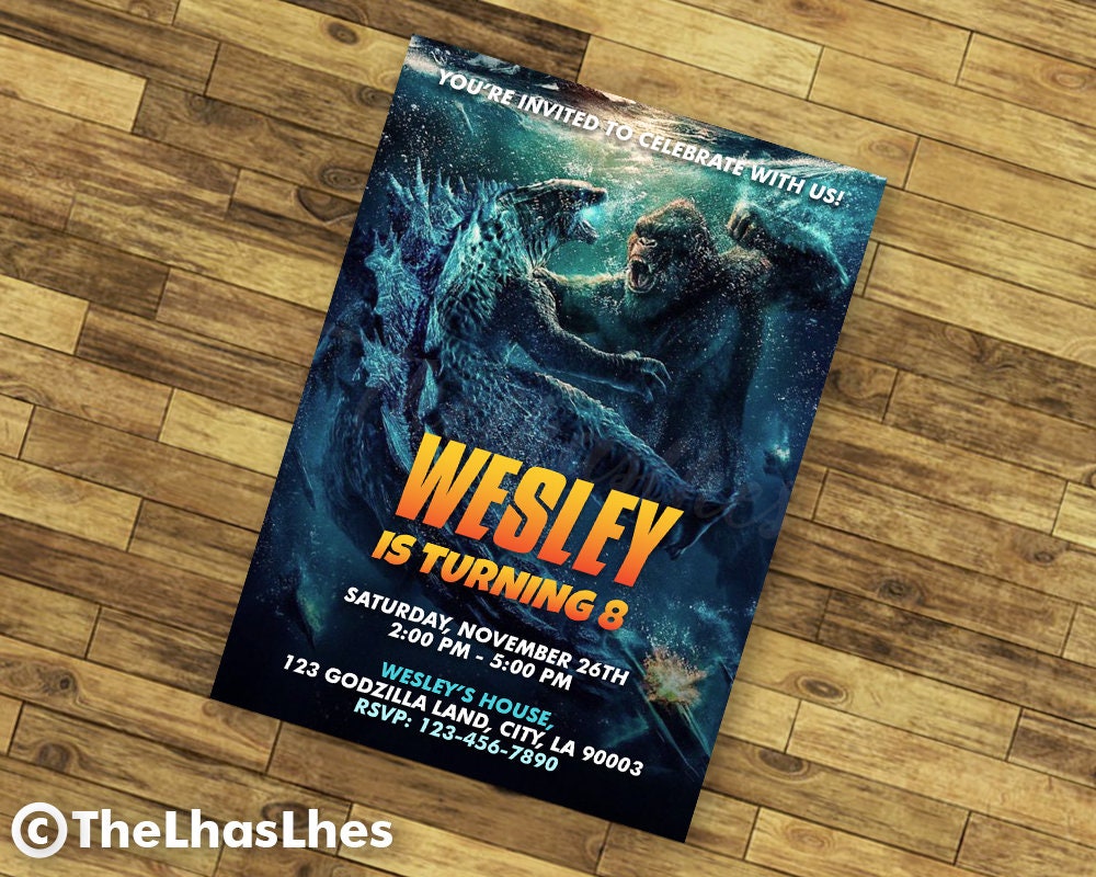 Godzilla Invites Godzilla Vs Kong Birthday Invitation Birthday Invitation - Etsy UK