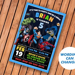 Superhero Avengers Birthday Invitation, Avengers Birthday Party, Superheroes Invitation
