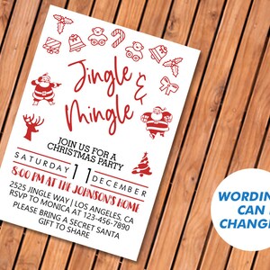 Jingle and Mingle Invitation, Christmas Invitation, Digital Christmas Invite, Jingle Bells Santa