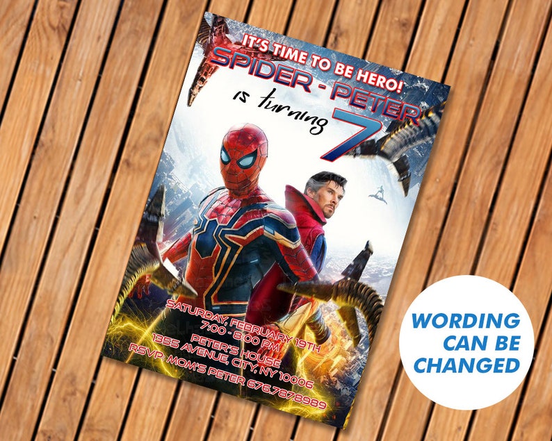 Spiderman Birthday Invitation Superhero Birthday Invitation