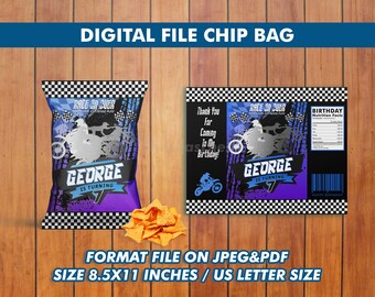 Chip Bag Dirt Bike Blue Birthday Invitation, Chip Bag Motocross Invitation, Dirt Bike Invite Party, Motocross Chip Bag, Dirt Bike Chip Bags