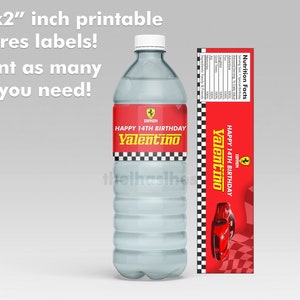 Ferrari Water Bottle Label Birthday Party 8x2 inch