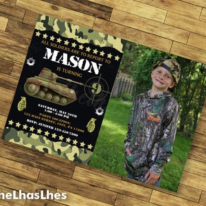 Camo Military Army Tank Birthday Invitation, Army Birthday Invitation, Camo Army