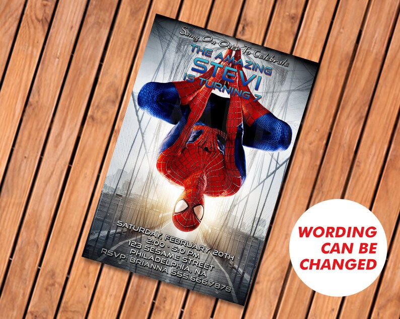 Spiderman Birthday Invitation Superhero Birthday Invitation