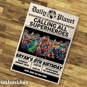SuperheldEn Zeitung Geburtstag Einladungen, Geburtstag Einladungen, Superheld Zeitung