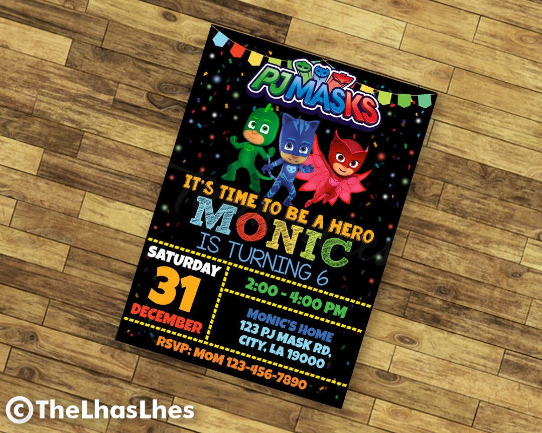 PJ Mask Birthday Invitation PJ Mask Invitation PJ Mask Etsy