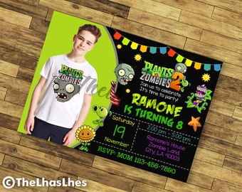 Plant Vs Zombie Birthday Invitation With Photo, Plant Vs Zombie, Birthday Invitation